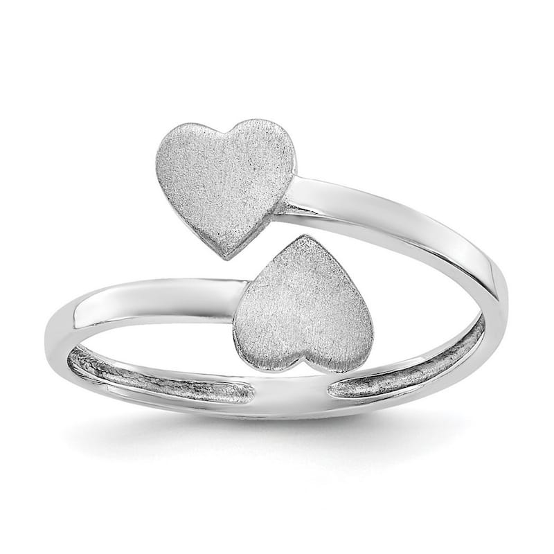 Curata 14 karat White Gold Satin Double Love Heart Adjustable Toe Ring (4mm)