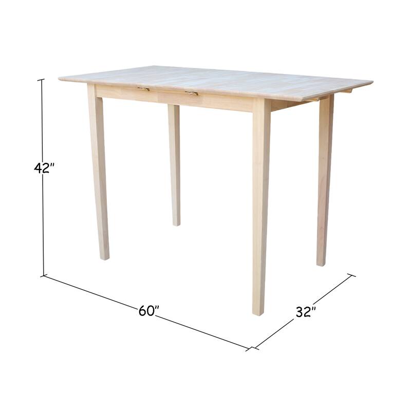 International Concepts 32-inch Wide Unfinished Shaker Style Parawood Bar Height Dining Table with Butterfly Extension