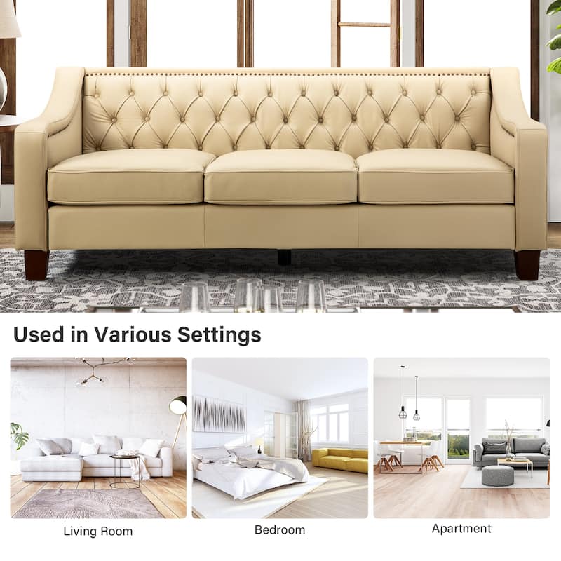 Mateo 82.28" Wide Transitional Genuine Leather Sofa with Nailhead Trim and Button-Tufted Back