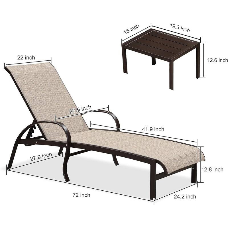 PURPLE LEAF Chaise Lounge Chair for Outdoor 3 Pieces Cast Aluminum Sunbathing Lounge Chairs for Patio Lawn Patio Lounge Chair