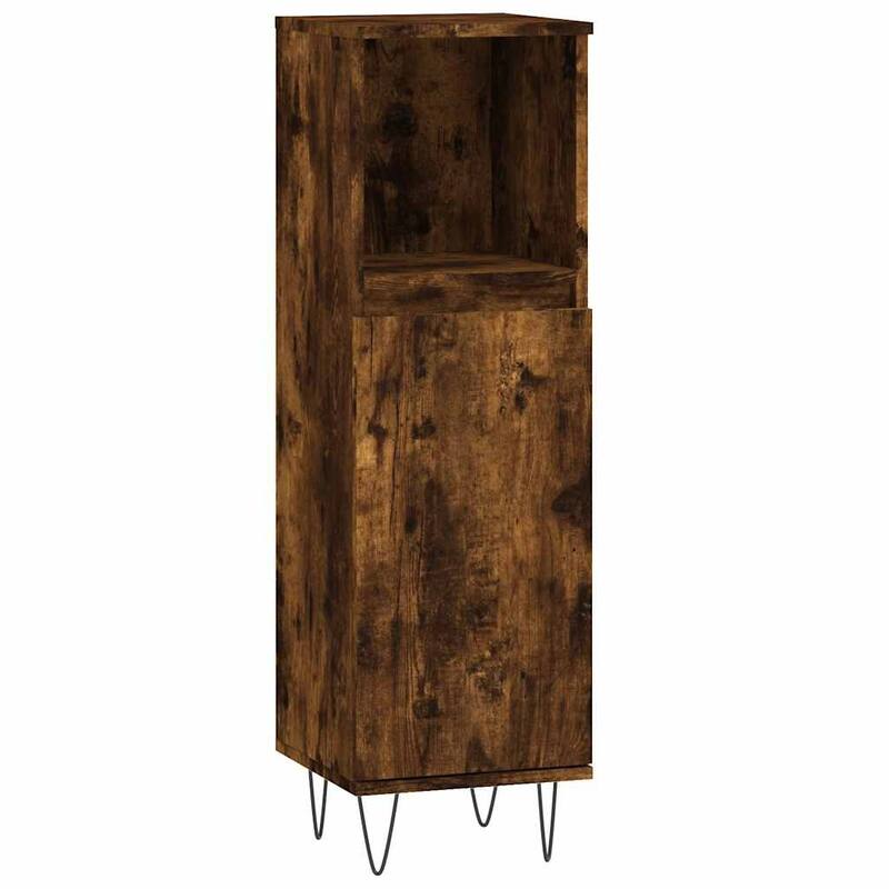 vidaXL Bathroom Cabinet Smoked oak Engineered wood Tall Bathroom Cabinet - 11.8 x 11.8 x 39.4 in