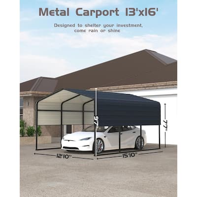 13' x 16' x 10' Metal Carport, with Heavy Duty Galvanized Steel Roof and Reinforced All-Metal Frame