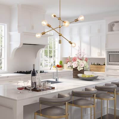 Mid-century Modern Brass Gold Pendants 6-light Sputnik Ceiling Lighting for Kitchen Island - Brass Gold - D26"x H38.5"