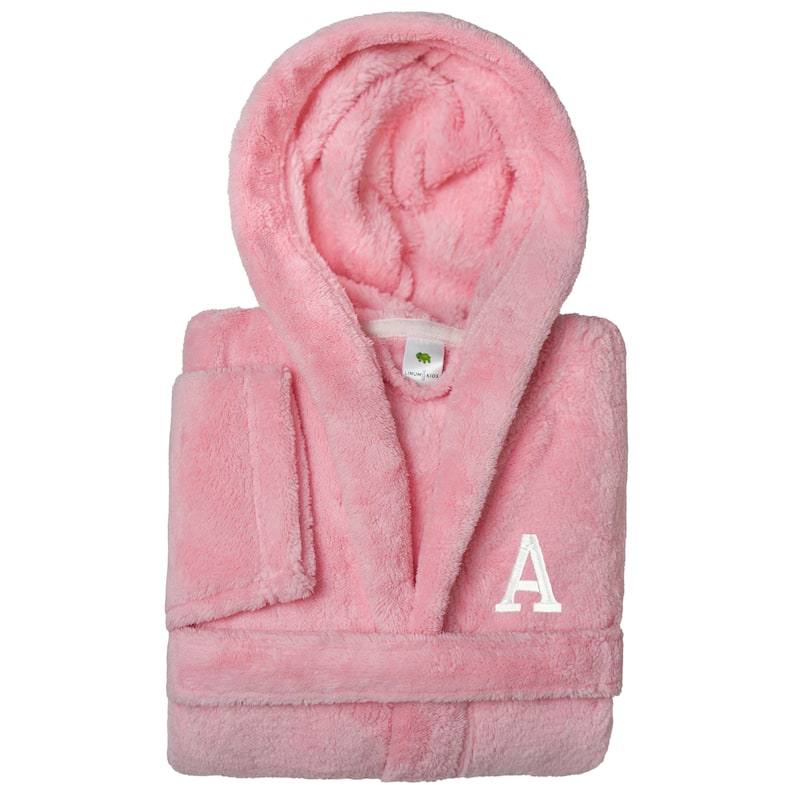Sweet Kids 100% Polyester SUPER PLUSH Double Brushed Hooded Bathrobe with White Bookman Monogram - Small - A