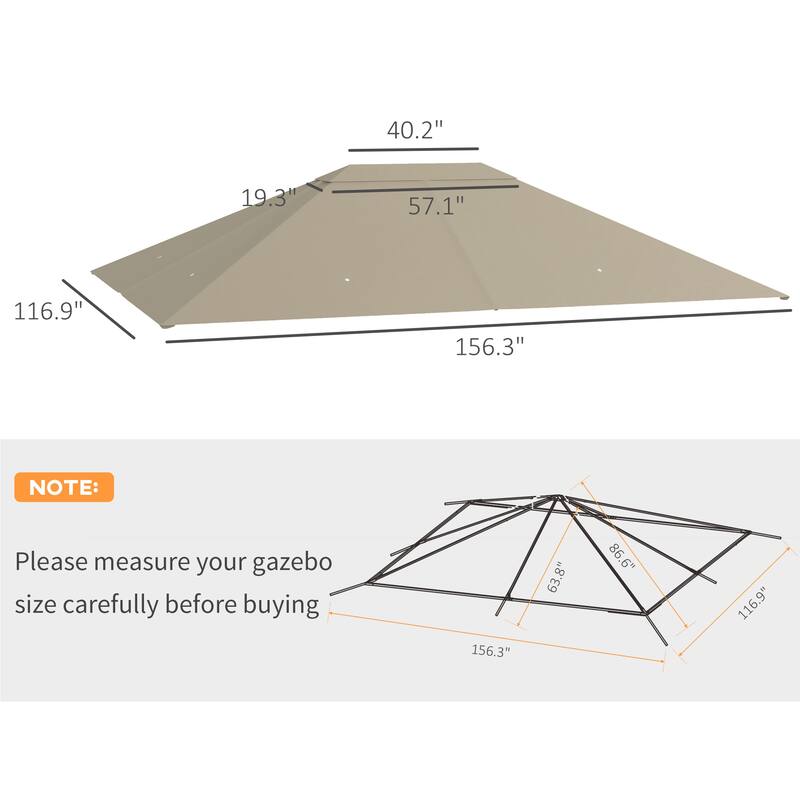 10' x 13' Gazebo Canopy Replacement with Vents and Drain Holes, Khaki