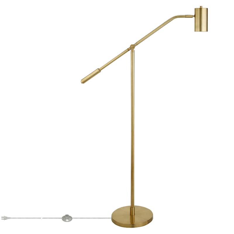 60" Modern Brass Metal Floor Standing Lamp with Swing Arm and Drum Shade for Living Room or Bedroom - 60" H x 12" W x 12" D