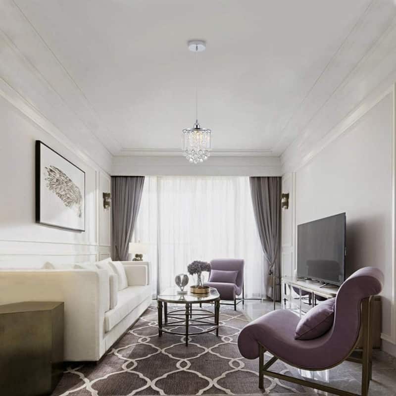 2 Pack living room lighting silver hanging lights Crystal, metal pendant light