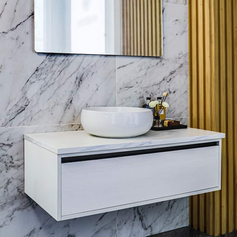 Dowell Ceramic Vessel Sink, Globe, Gloss White - 16Wx16Dx6H