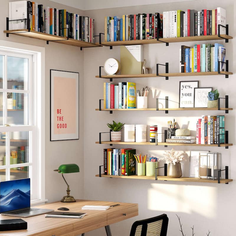 Wallniture Toledo Wood Board 48-60 Inch Long, 8'' Deep, Floating Shelf for Living Room, Rustic Shelf, Farmhouse Wall Decor, 1pc