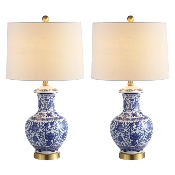 slide 2 of 20, Gemma 25.25" Ceramic/Metal LED Table Lamp, Blue/White (Set of 2) by JONATHAN Y Blue/White