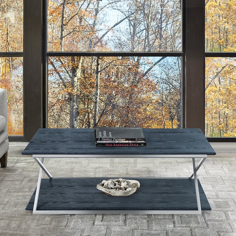 Westlake Dark Brown Veneer Coffee Table with Brushed Gold Legs - Black