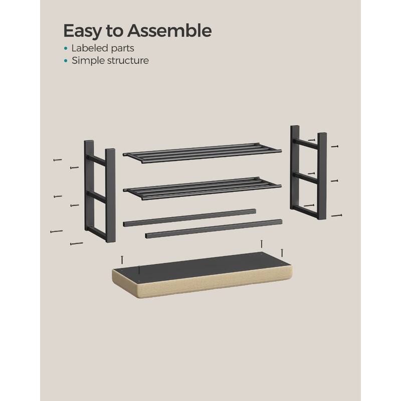 Black Metal Entryway Organizer Shelf Shoe Storage Bench with Padded Seat Perfect for Holds 8 Pairs - 12.9”D x 31.9”W x 19.3”H