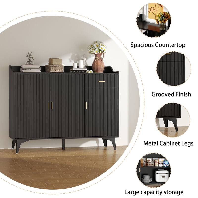 Wooden Accent Cabinet, Sideboard Credenza or TV Stand with Cabinet Doors and Adjustable Shelves