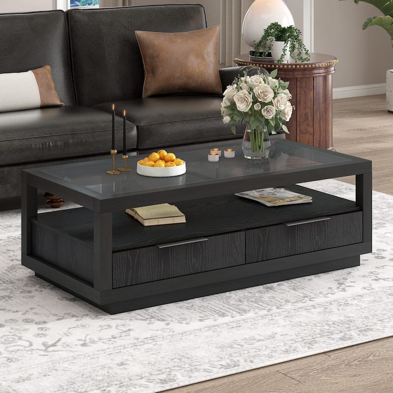 Coffee Table with 2 Drawers,Open Storage Shelf for Living Room