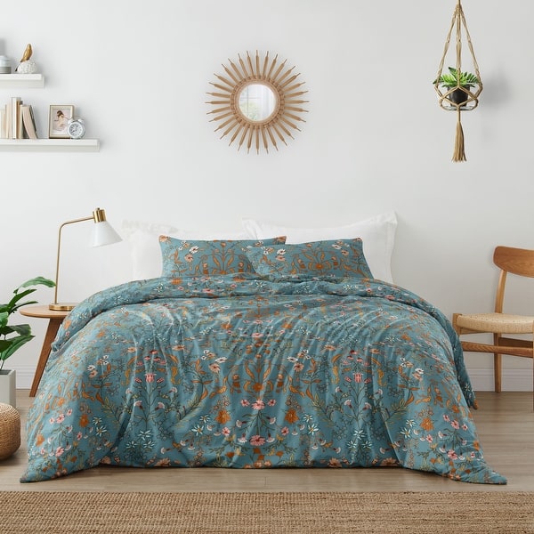slide 2 of 6, Sweet Jojo Designs Boho Wildflower Vintage Floral Girl Queen Duvet Cover Bedding Set Turquoise Orange Garden Bohemian Farmhouse