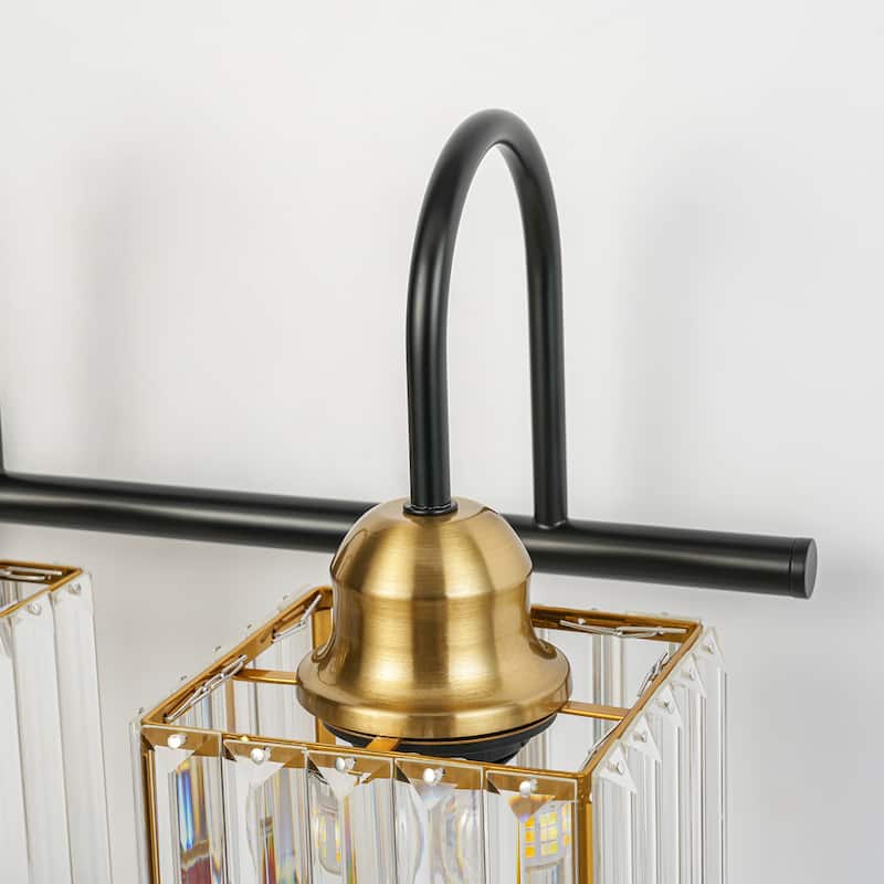 3/4-Light Mid-Century Modern Black and Gold Bathroom Vanity Light Cylinder Crystal Wall Sconces Lighting