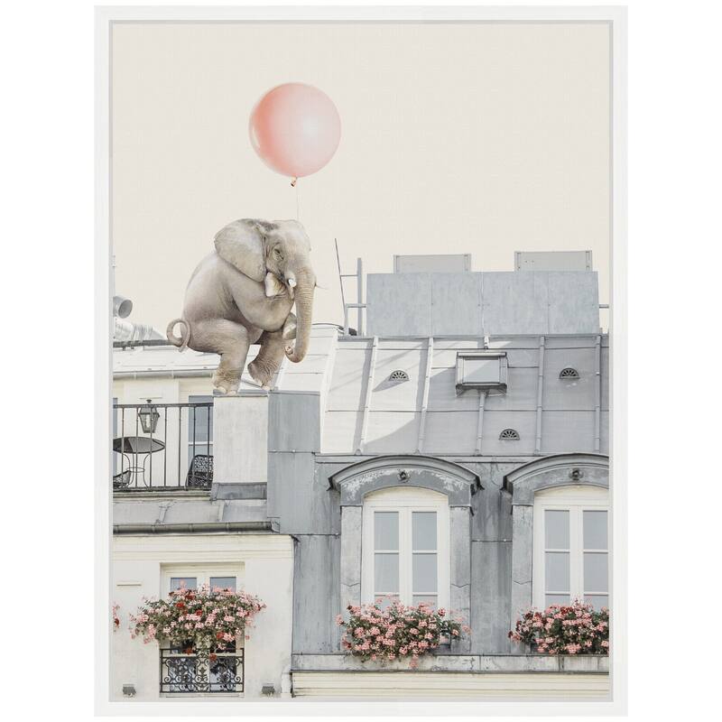 Kate and Laurel Sylvie Elephant in Paris Framed Canvas by July Art Prints