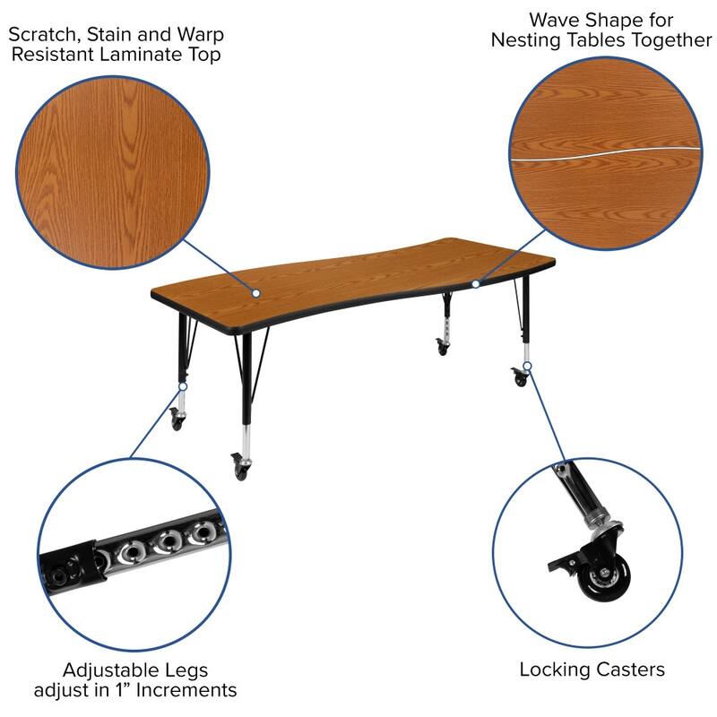 3PC Mobile 86" Oval Wave Flexible Grey Kids Adjustable Activity Table Set
