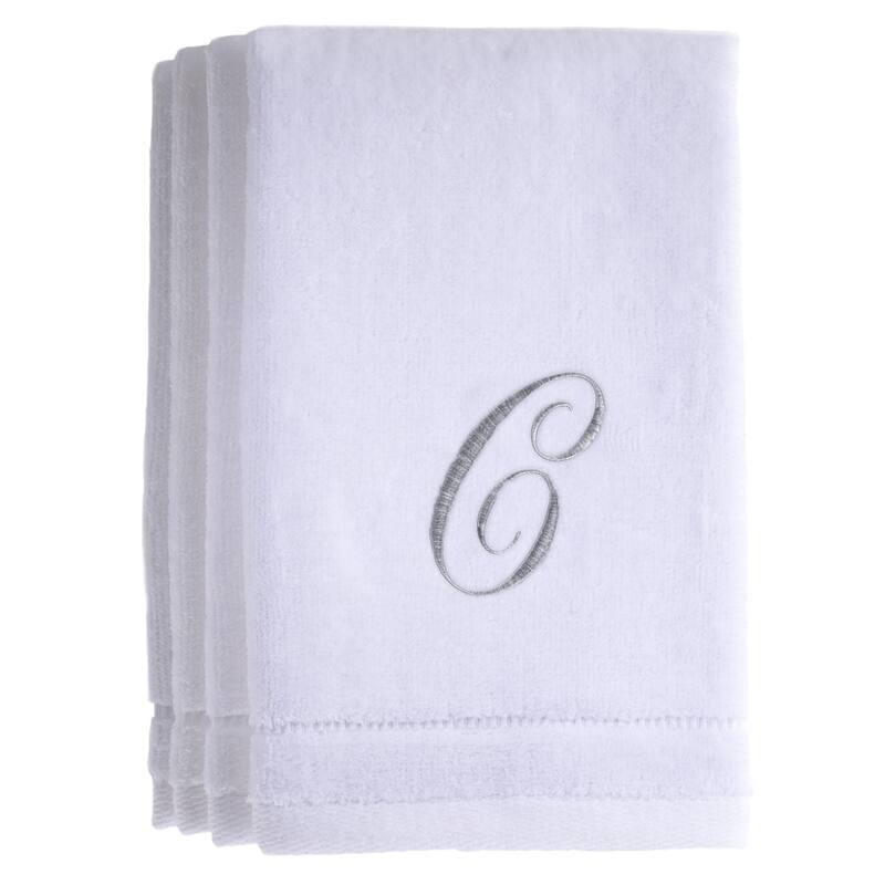 Monogrammed White Fingertip Towel Set of 4 Embroidered with Initial - C