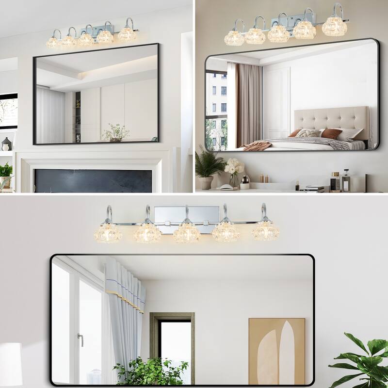 29" Nickel Finish Vintage Crystal Vanity Light - Elegant 5-Light Bathroom Mirror Fixture with Clear Glass Shades (No Bulbs)