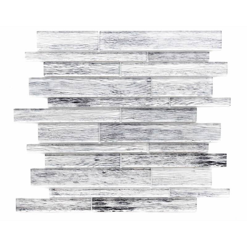 Woodland 1x3 Wood Look Glass Brick Mosaic Tile - Wall, Backsplash - 1 Sheet (1 Sq. ft.) - Silver