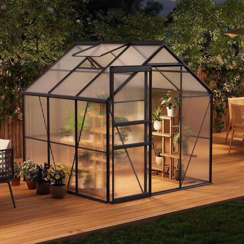 6 x 6 FT Winter Polycarbonate Greenhouse for Outdoors Gardening, Black