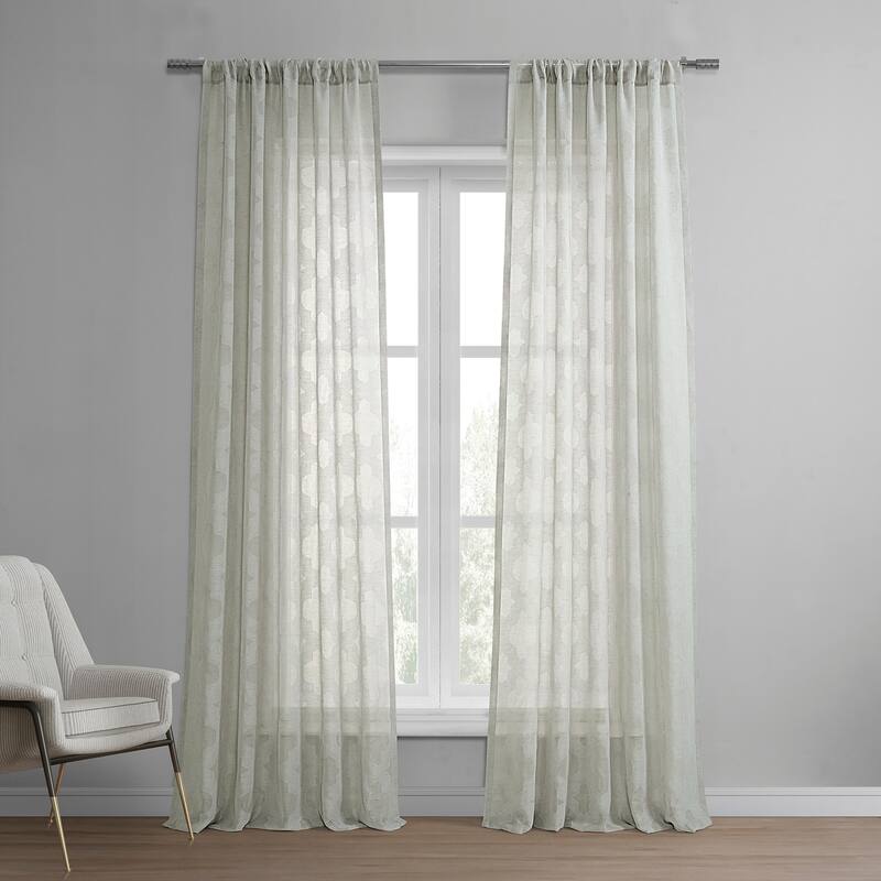 Exclusive Fabrics Calais Tile Patterned Faux Linen Sheer Curtain - 50 x 96 - Calais Tile Grey