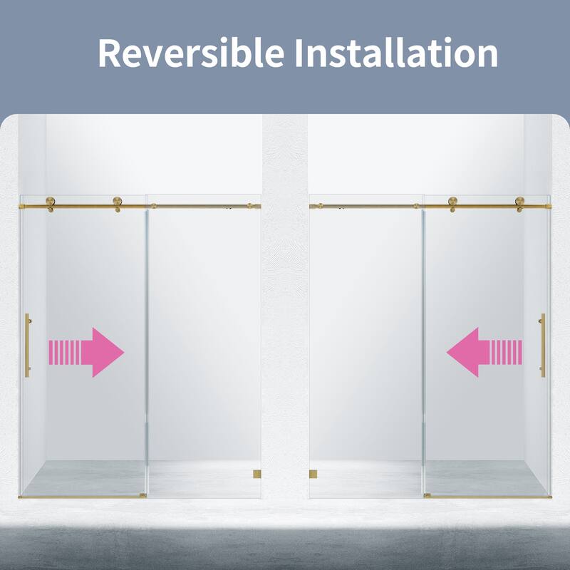 56-60" W x 74" H Frameless Single Sliding Shower Door, 8mm Tempered Glass, Soft-Close Panel, Reversible Install - 60x74"