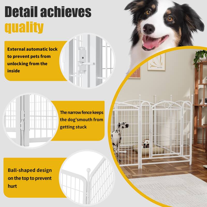 Dog Playpen 32 inch 8 Panels Metal Dog Pen Pet Dog Fence with Doors, Heavy Duty Dog Fence Puppy Pen Foldable Pet Exercise Pen