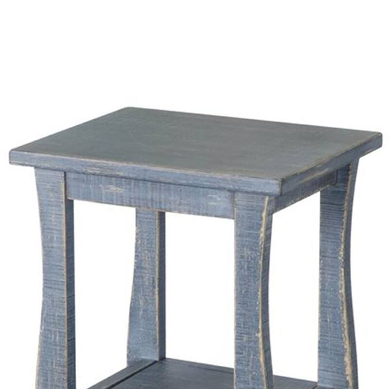 Zela Small Side End Table with Lower Shelf and Curved Legs, Ocean Blue, 11x14 Top