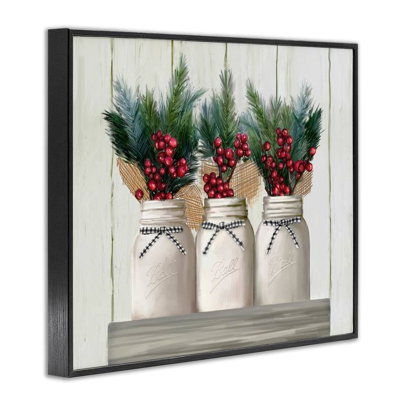 Stupell White Country Jars with Christmas Berry Bouquets Framed Wall Art - Multi-Color
