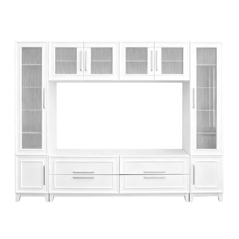 102" W Entertainment Unit TV Stand for TVs up to 75", Wall Unit Entertainment Center with Glass Cabinets