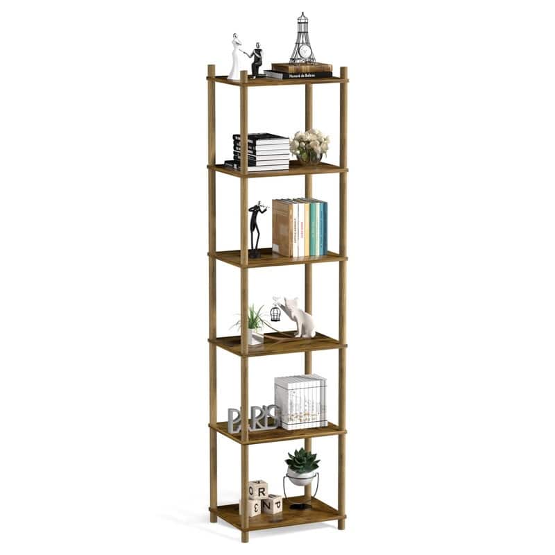 Brown Wood Shelf Easy Assembly - 15.74"D x11.8"W x 64.05"H - Brown