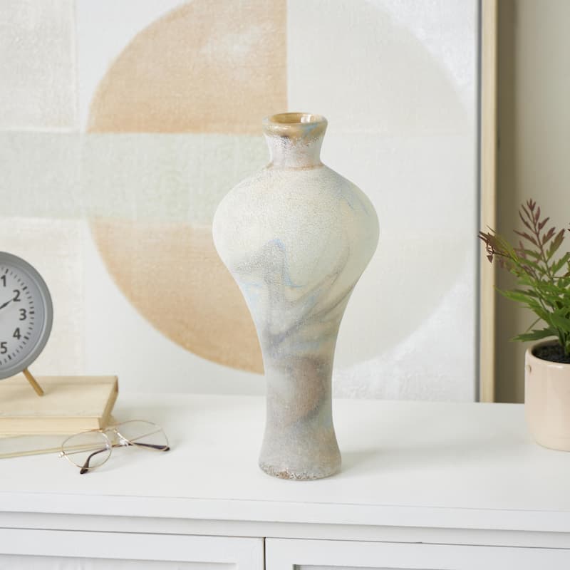 Glass Distressed Decorative Vase with Blue and Tan Texturing - Cream - Roche River Decor