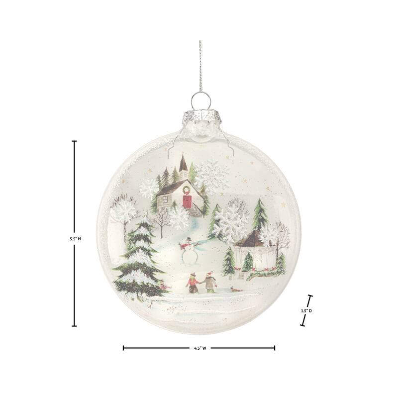 5.5" Glass Disk Winter Scene Ornament Set of 3