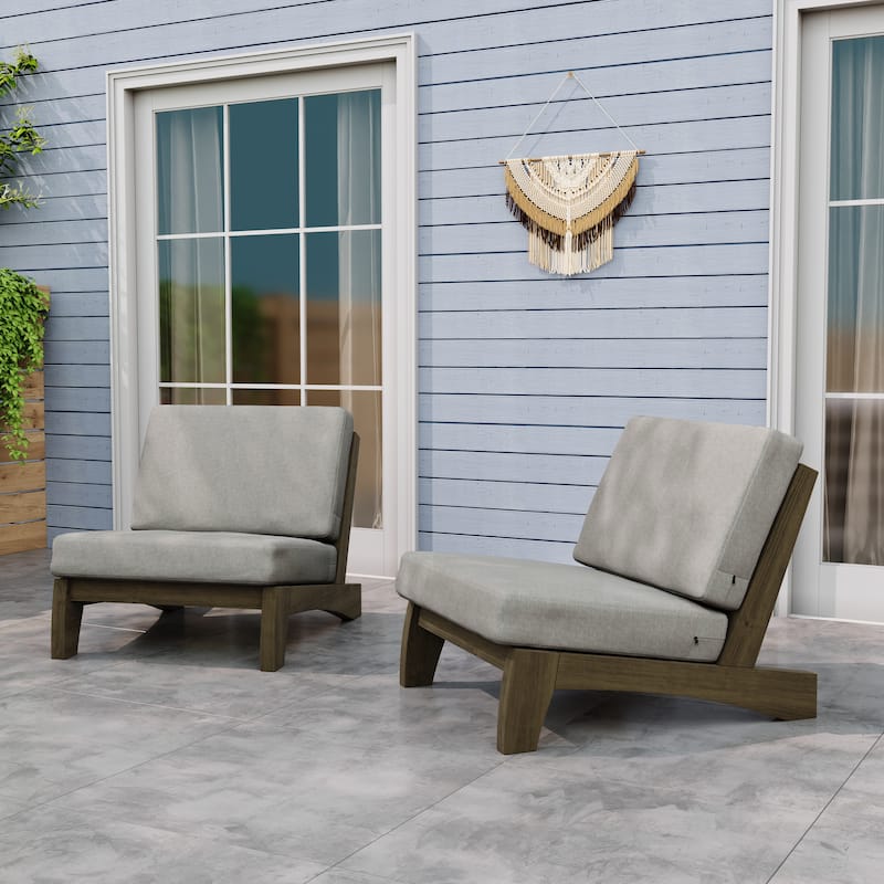 Outdoor Teak Wood Armless Lounge Chair Set Loveseat with Cushions