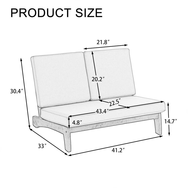 Patio Furniture Outdoor Wood Loveseat Chair Set with Cushion