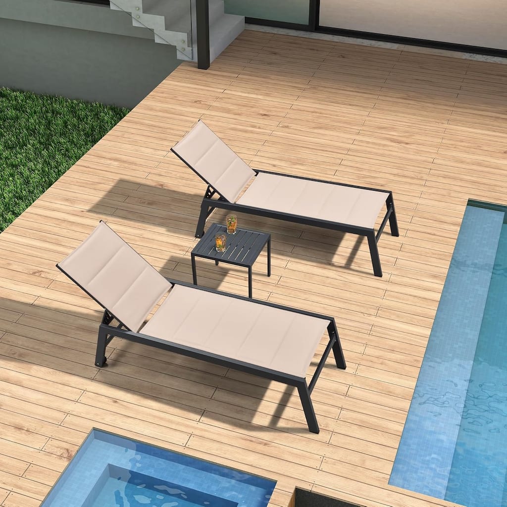 PURPLE LEAF Outdoor Chaise Lounge Set of 2 Aluminum Patio Lounge Chair with Wheels and Side Table