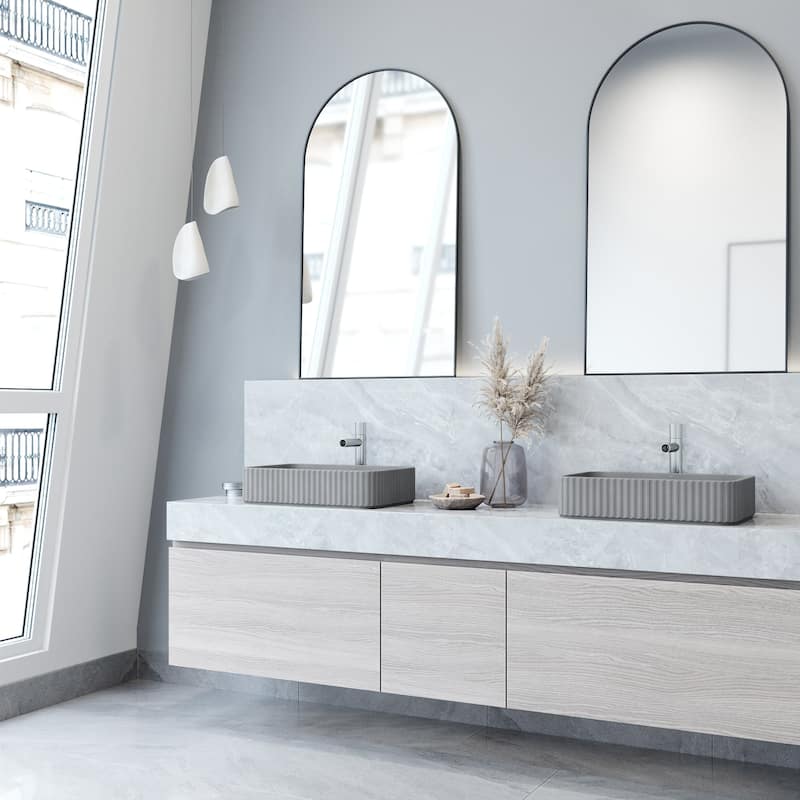 VIGO Windsor 21"L x 14"W Concrete Vessel Sink and Ashford 11"H Faucet Set