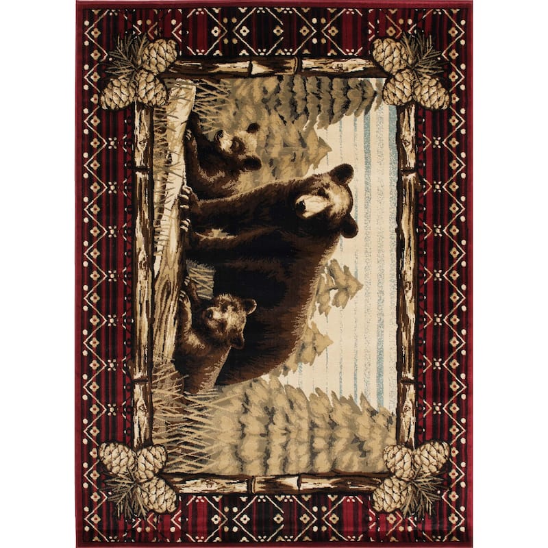 Lodge King Grizzly Gap Rustic Bear Area Rug - 5'3" x 7'7"