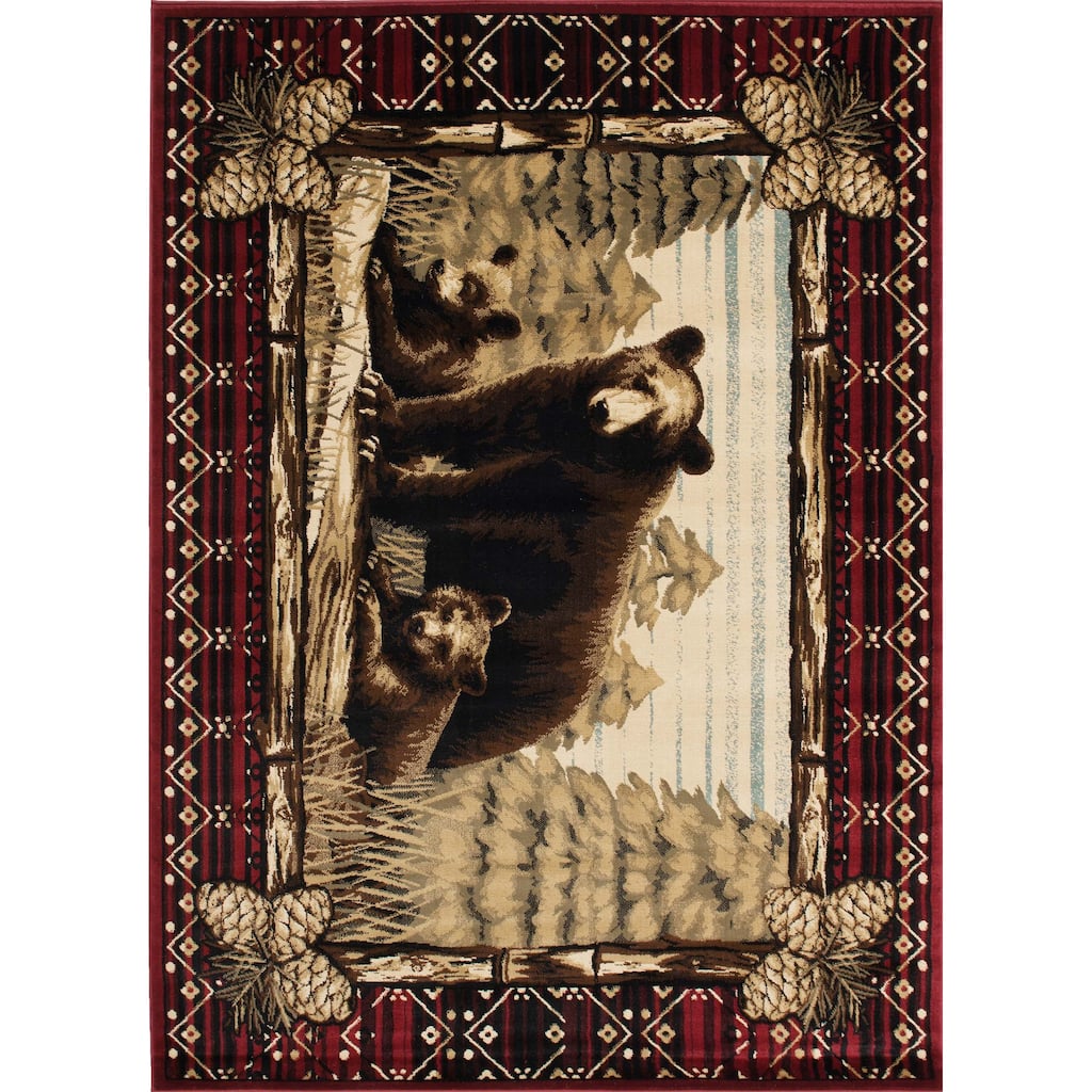 Lodge King Grizzly Gap Rustic Bear Area Rug