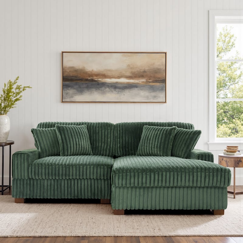 Anne 82" W Comfy Upholstered Plush Corduroy Modular Sectional Sofa