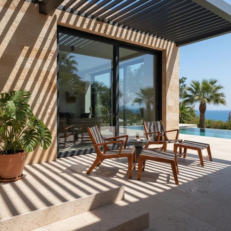 M4H Sevilla Brown Solid Acacia Wood Patio Lounge Chair with Ottoman