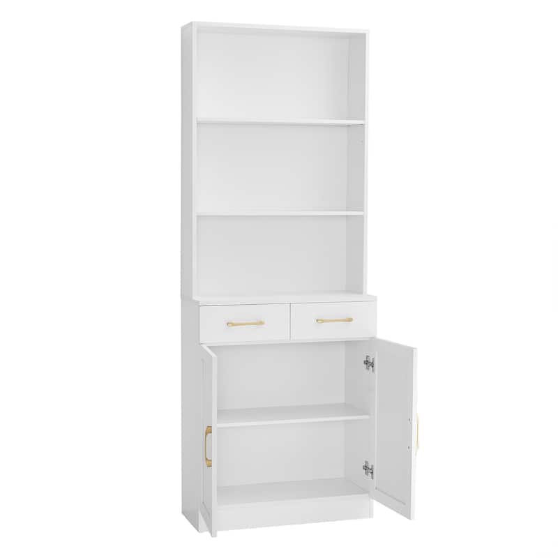 Roomfitters Bathroom Storage Cabinet with Two Doors and Drawers, Adjustable Shelf and 3-Layer Open Storage