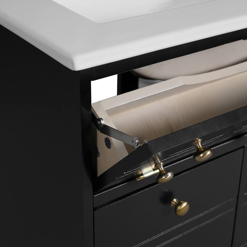 Roomfitters 24" Vanity with Ceramic Sink, Bathroom Cabinet with Drawer and 2 Soft Closing Doors, Compact Storage, Black