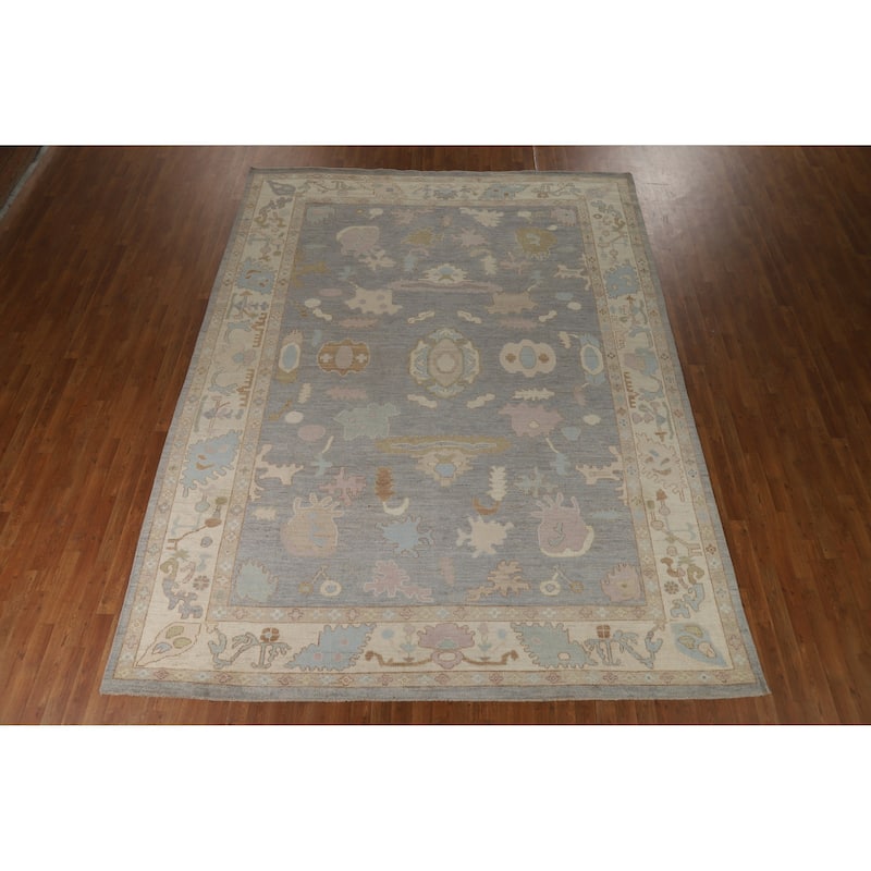 Hand Knotted Oriental 100% Wool Carpet Transitional All-Over Greys & Charcoal Oushak Area Rug - 12' 0'' X 9' 2''