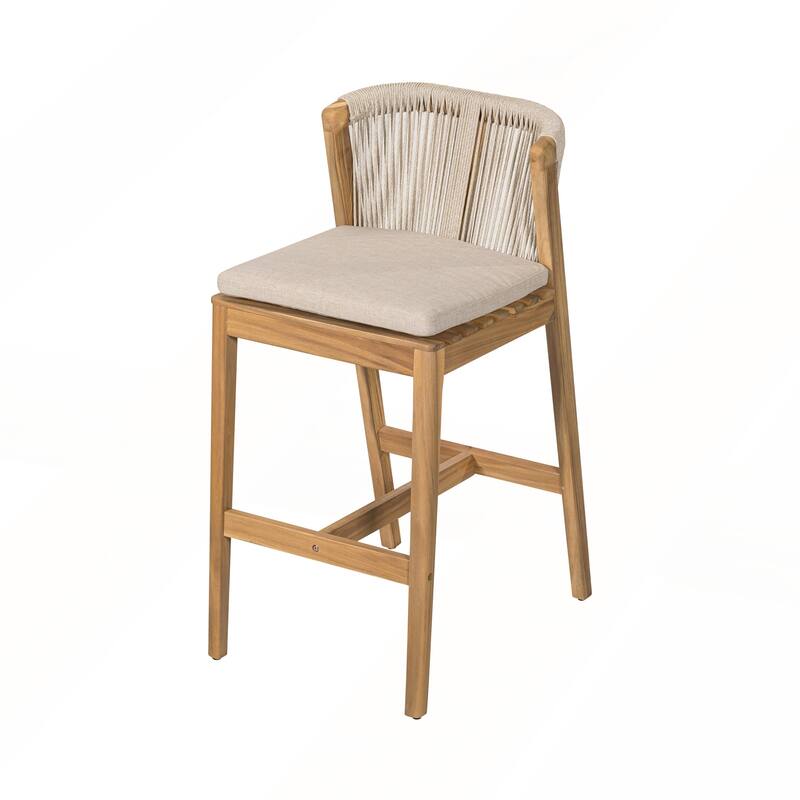 Outdoor Barstool with Beige Cushion Set of 2