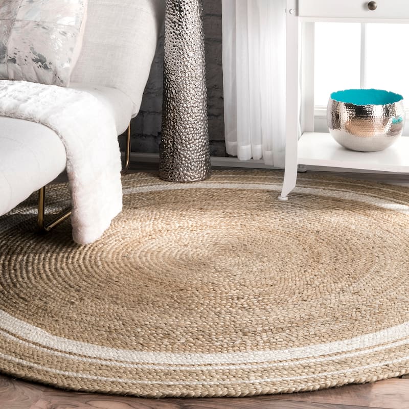 Nuloom Rikki Coastal Braided Jute Area Rug - 8' Round - Off White