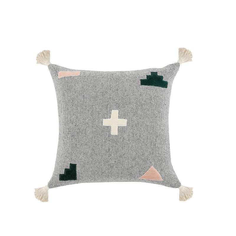 HomeRoots 20" X 20" Black Off-White Pink And Green 100% Cotton Geometric Zippered Pillow