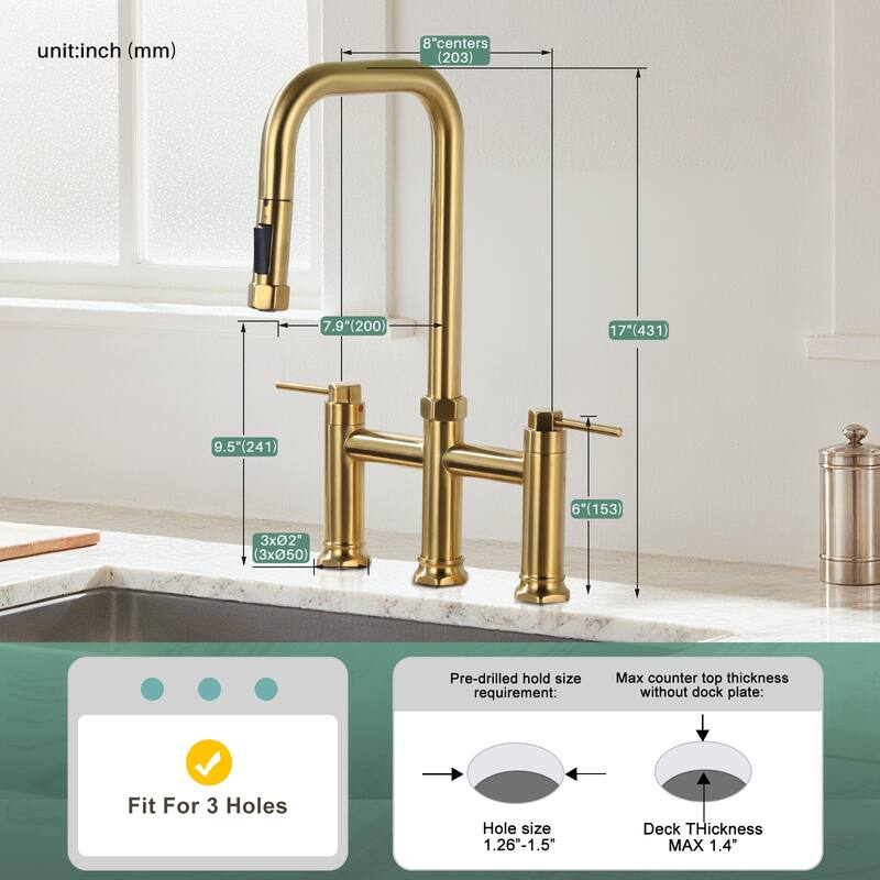 WOWOW Double Handle Pull Down Kitchen Faucet